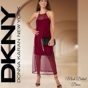 DKNY NWT Mesh Overlay Halter Neck Sleeveless Shift Style Maxi Dress/SM